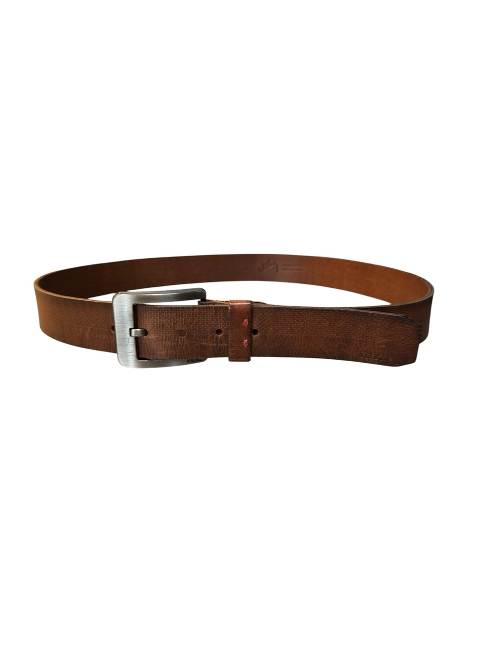 Velez Men's Match Brown Genuine Leather Casual Belt with Brushed Metal Buckle